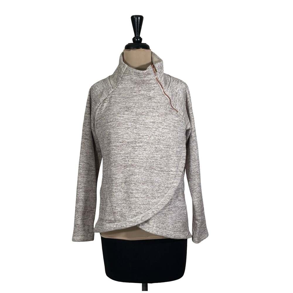 Athleta Cozy Karma Asymmetric Fleece Pullover Women's Small Tan Heather Zip